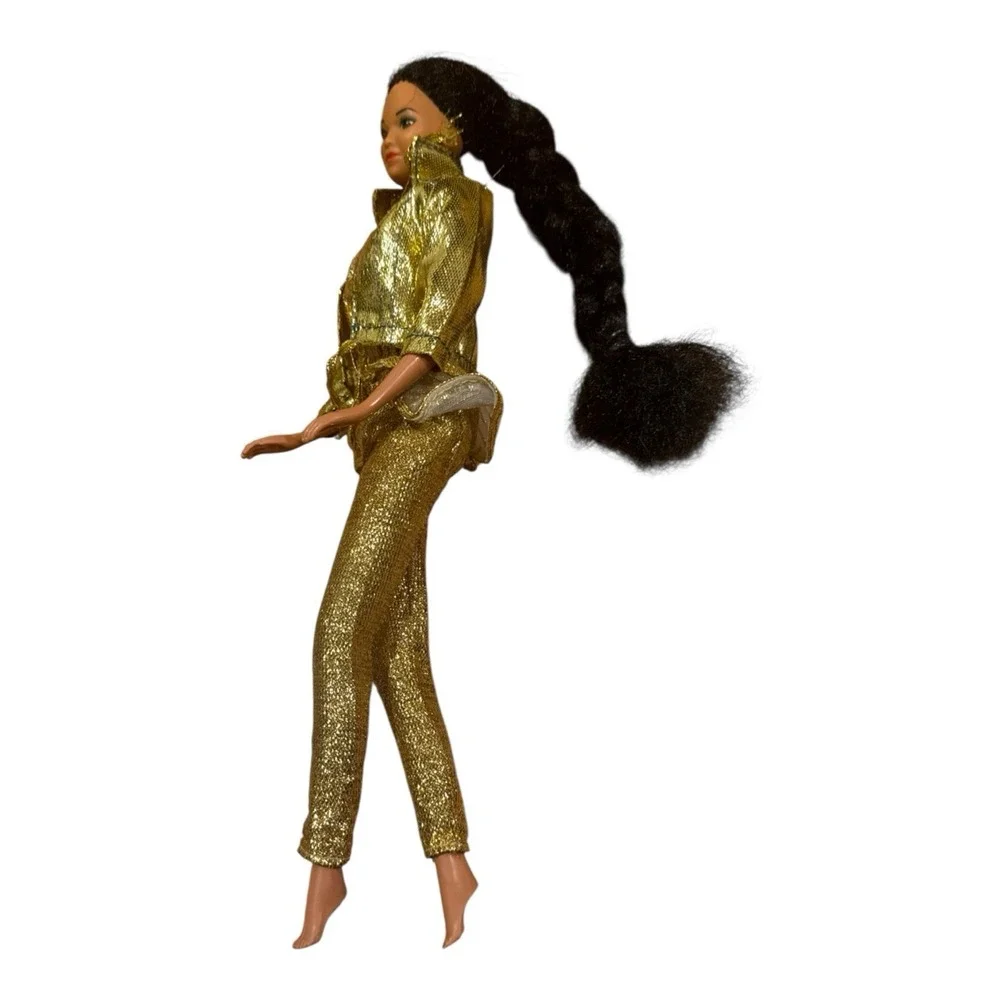 Vintage 1966 Mattel Doll Gold Metallic Jumpsuit Jacket Hong Kong Long Dark Hair